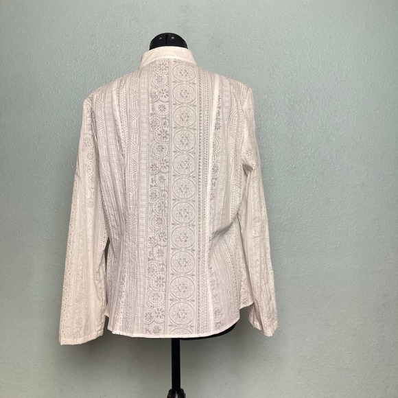 16 R Q T Sheer White Silver Gitter button up shirt overshirt long sleeve - Picture 4 of 8